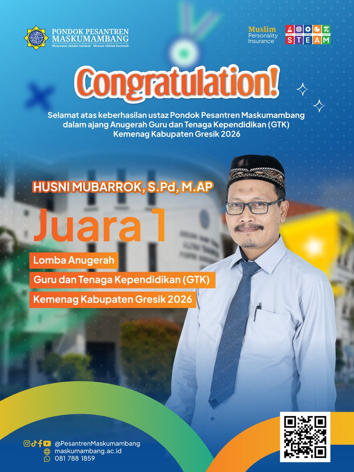 Raih Juara 1 Anugerah GTK Kemenag Gresik 2026, Ustadz Husni Mubarrok Siap Melaju ke Tingkat Provinsi